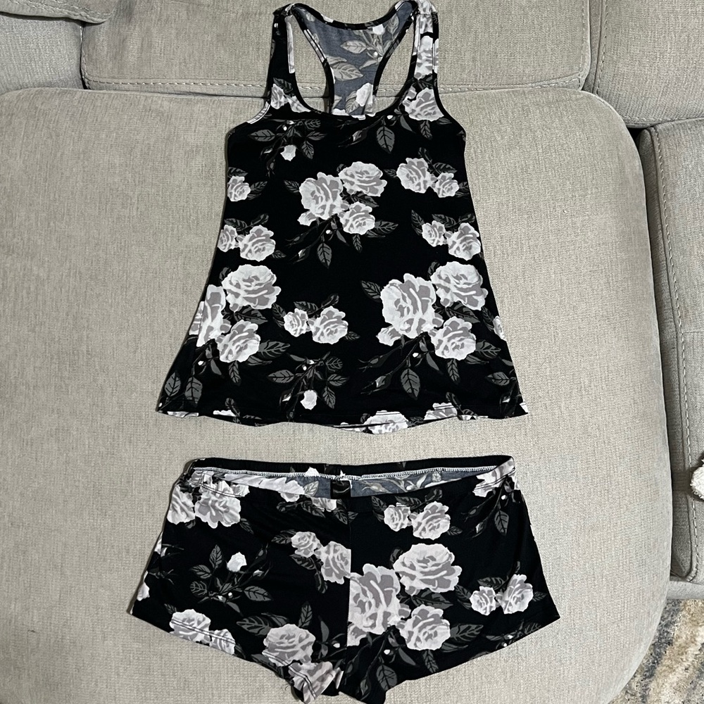 Black Floral Pajama Set